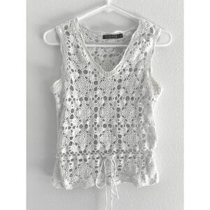 George Top Womens Size Small White Crochet Peplum Tie Boho Festival Coachella‎